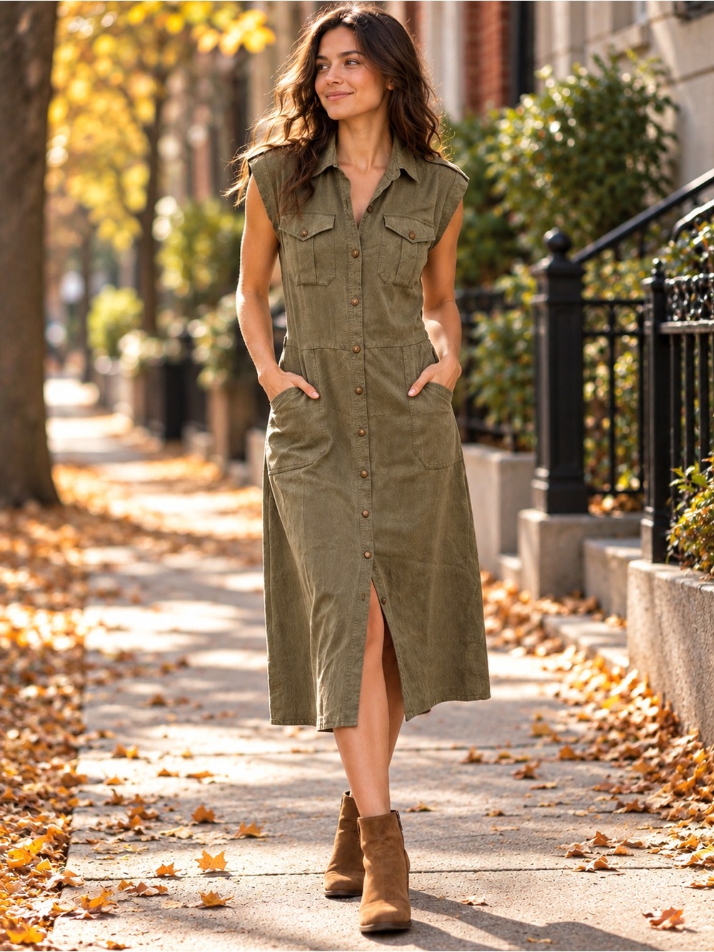 Rag & Bone Roxanne Utility Midi Shirt Dress S Olive Green Tencel Military